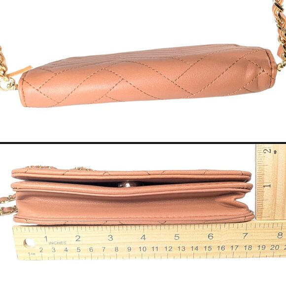 bebe Brown Faux Leather Sophia Quilted Chevron Chain Strap Convertible Crossbody - Picture 4 of 9